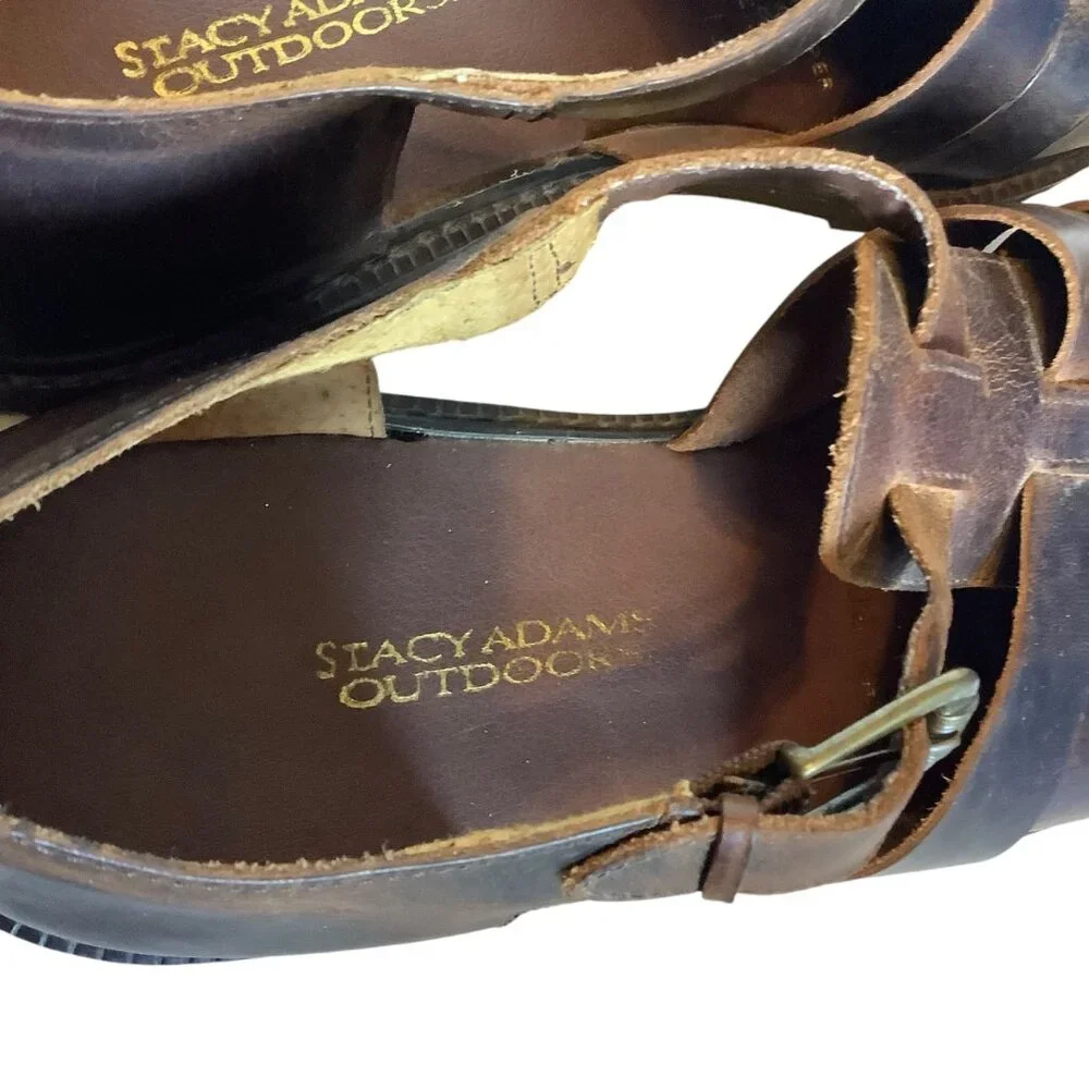 Vtg Stacy Adams Outdoor Brown‎ Leather Fisherman Sandals Men Size 12